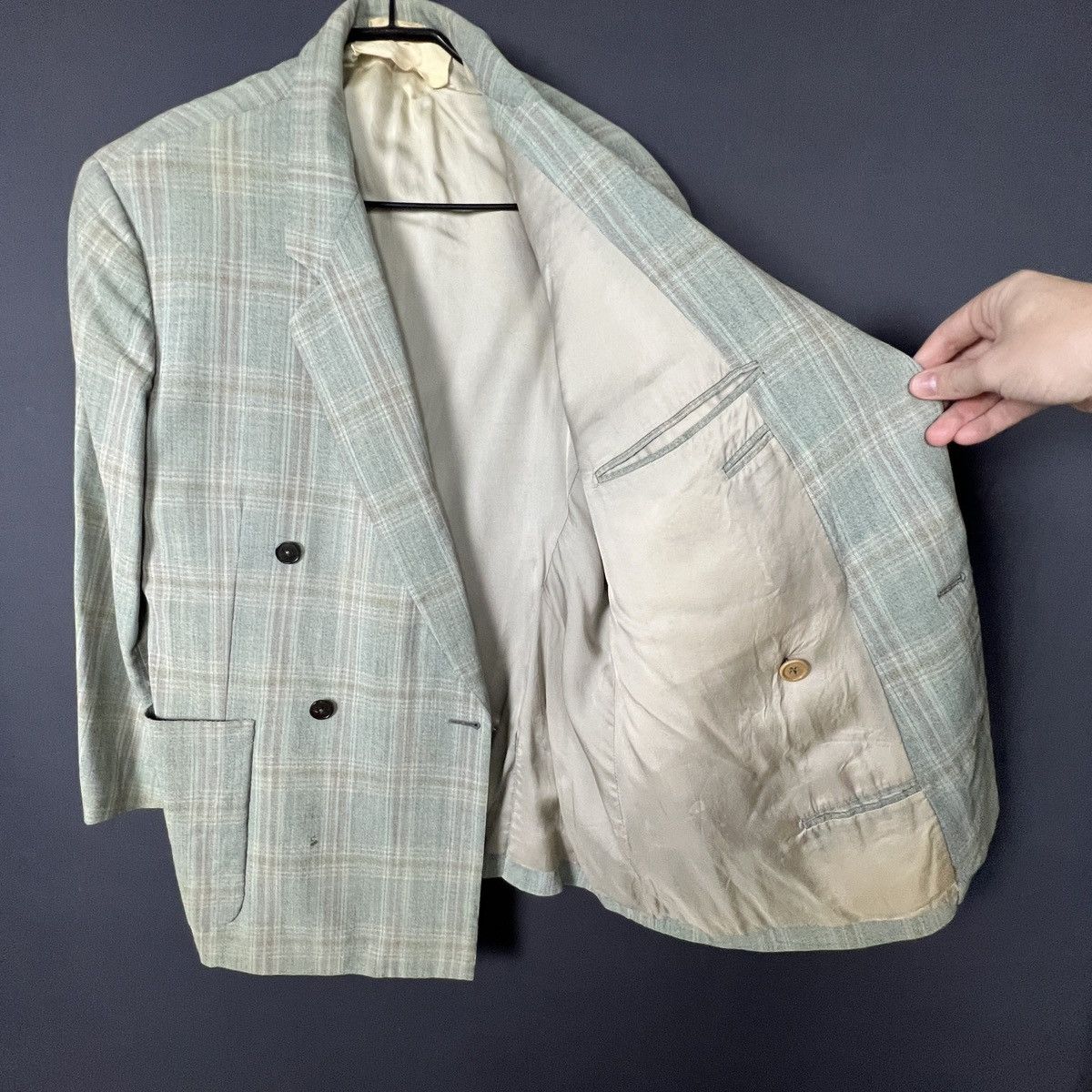 Hermes Vintage Hermès Paris Plaid Double Breasted Laine Blazer M L Size 50S - 3 Thumbnail