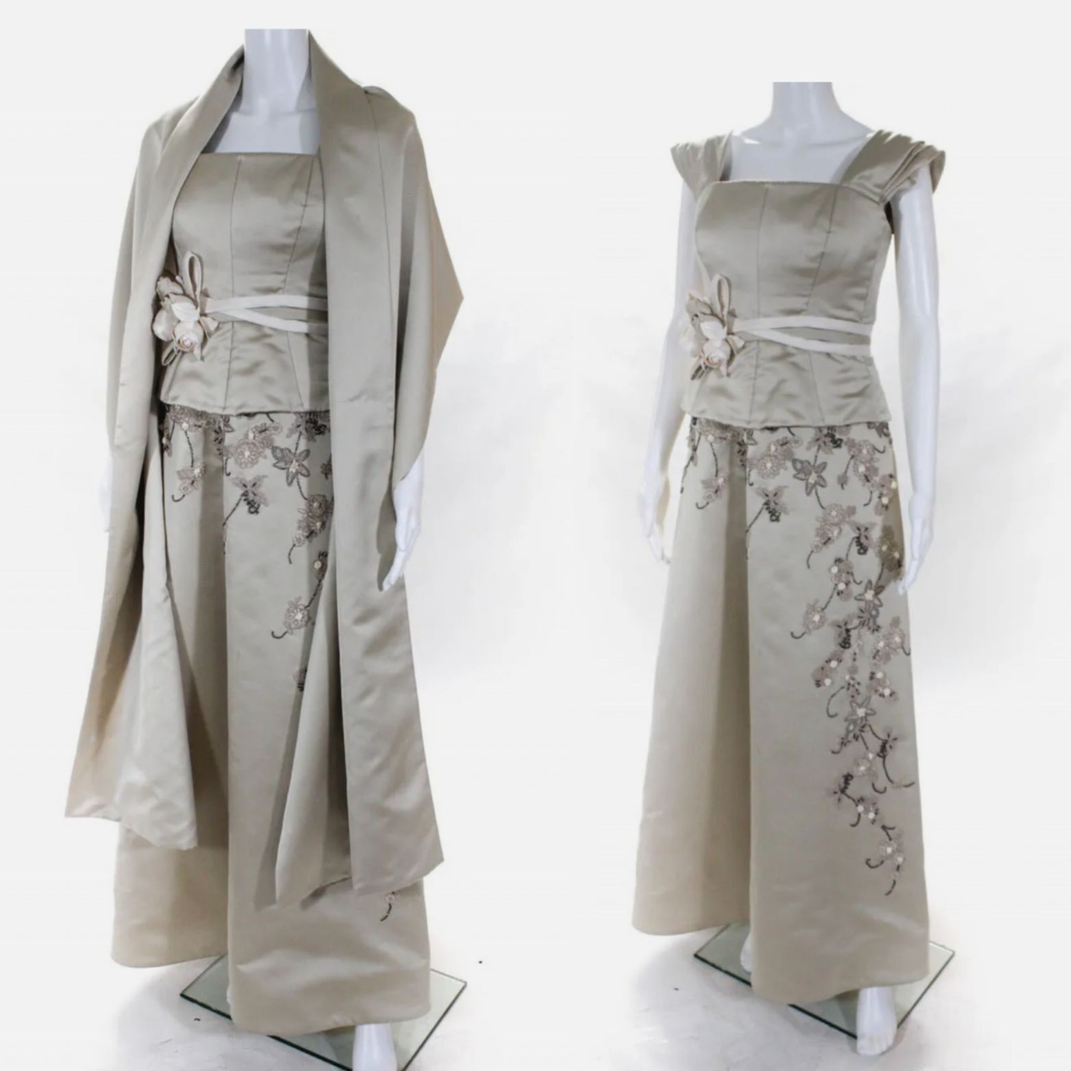 Vintage Vtg San Carlin Dress Formal Gown Sz 6 Champaign 3D Floral Be Size M / US 6-8 / IT 42-44 - 1 Thumbnail