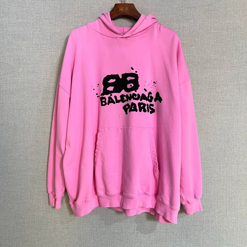 Balenciaga Pink Logo Hoodie with Splatter Design dmc