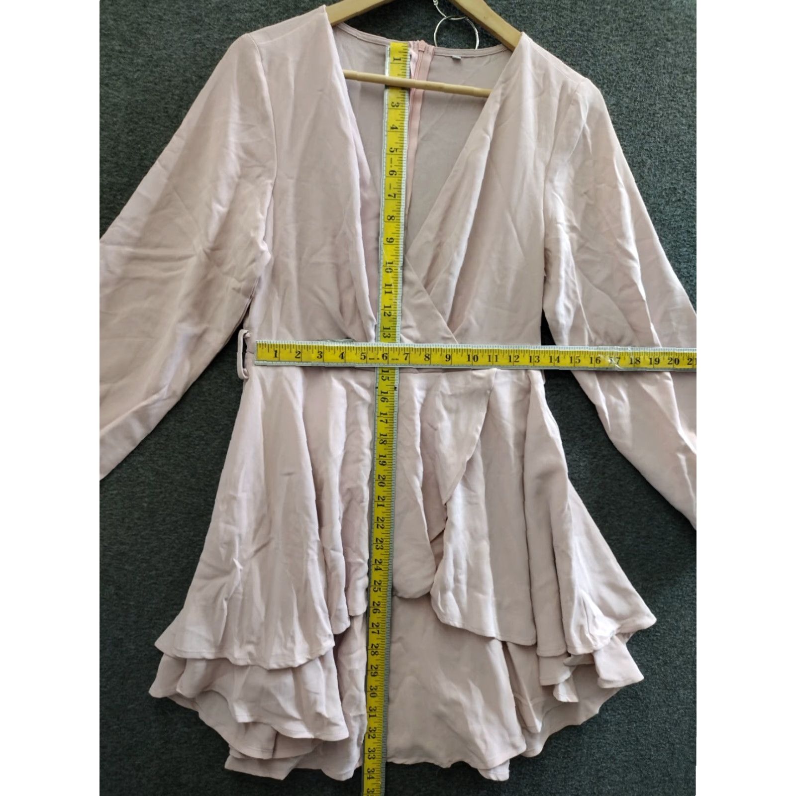 Vintage Wrap Women's Midi Ruffle Dress Long Sleeve V-Neck Beige Size S Size S / US 4 / IT 40 - 4 Thumbnail