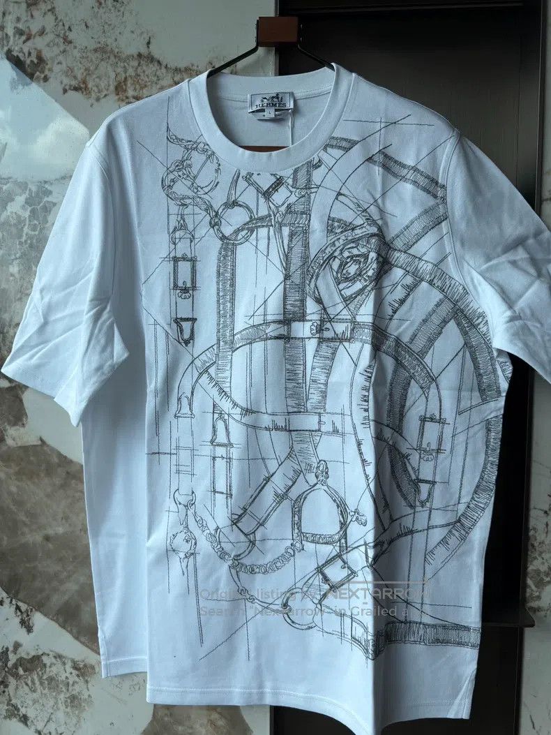 Hermes Heavy embroidery pattern T-shirt short sleeves whi