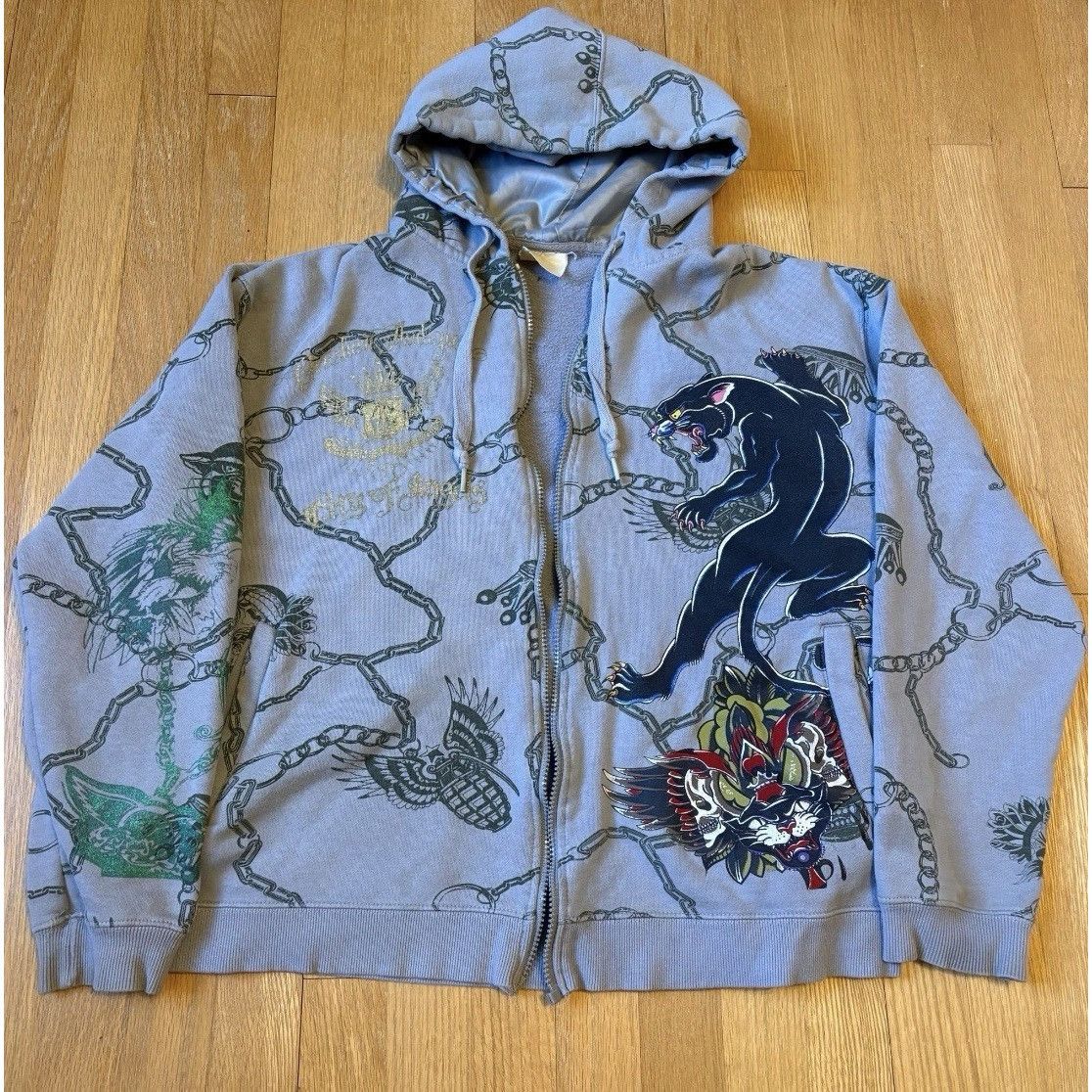 Christian Audigier Christian Audigier Graphic Panther AOP Full Zip Hoodie Gray Size US L / EU 52-54 / 3 - 1 Thumbnail