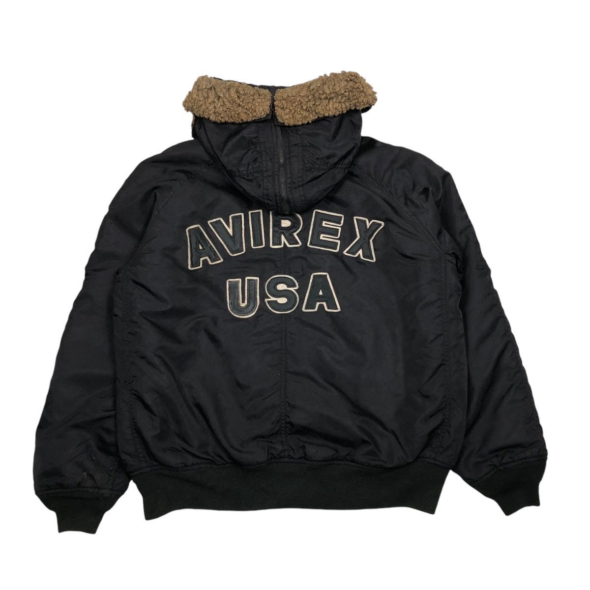 Avirex 🔥VINTAGE BOMBER JACKET AVIREX USA BIG LOGO MINK FUR HOODIE Size US L / EU 52-54 / 3 - 1 Thumbnail