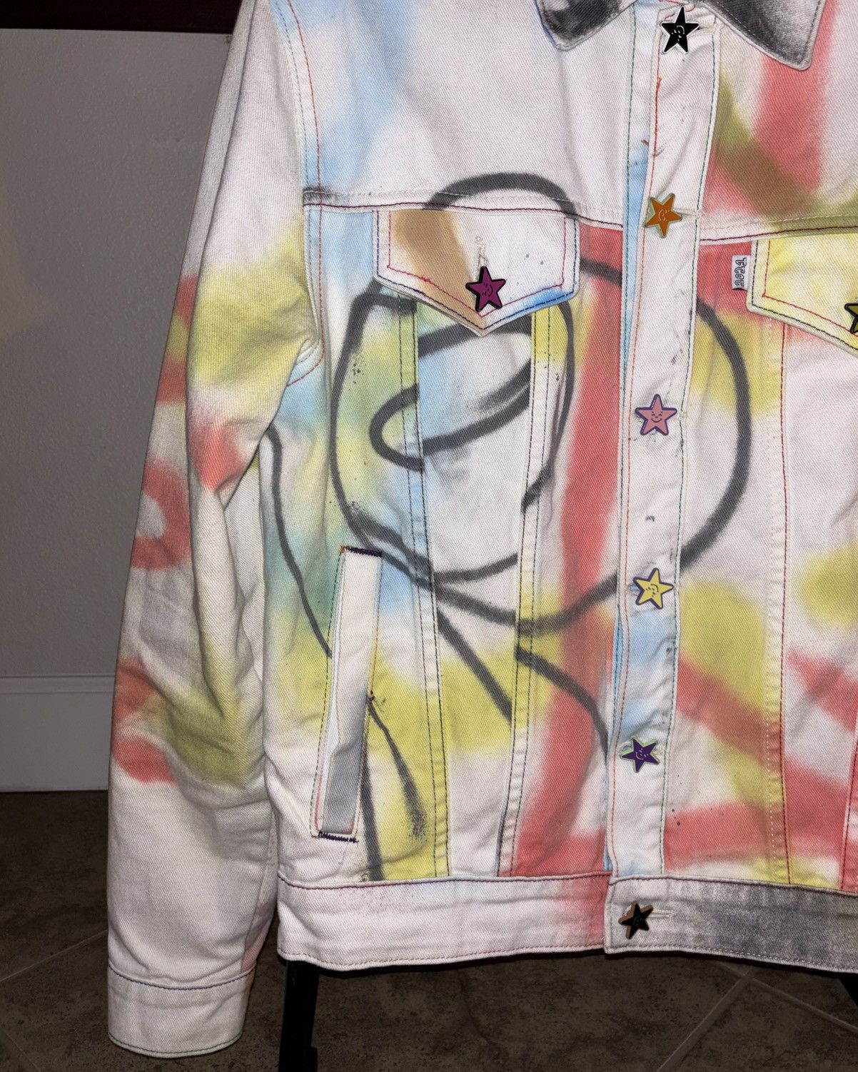 Asspizza × Designer 2021 Asspizza Painted White Denim Jacket Men’s Medium 1/1 Size US M / EU 48-50 / 2 - 2 Thumbnail