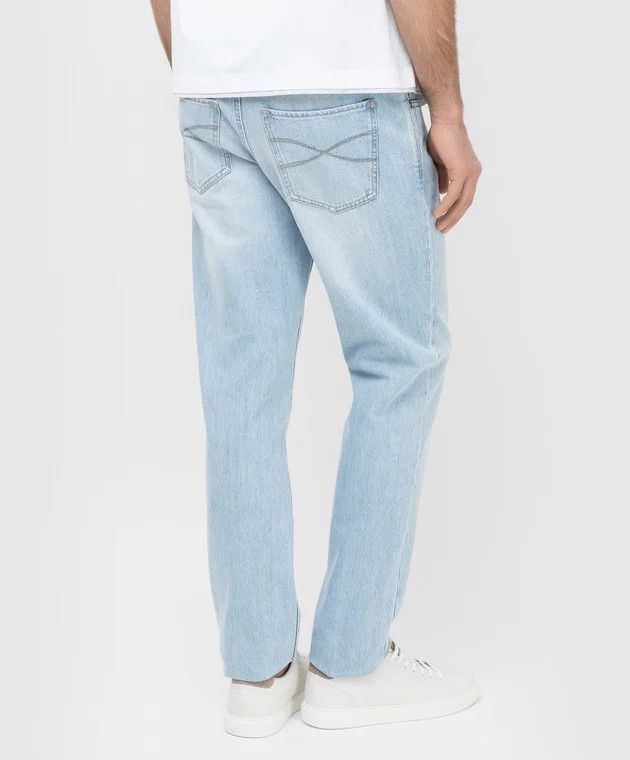 o1srvl11e1123 Cropped Tapered Embossed Jeans in Blue