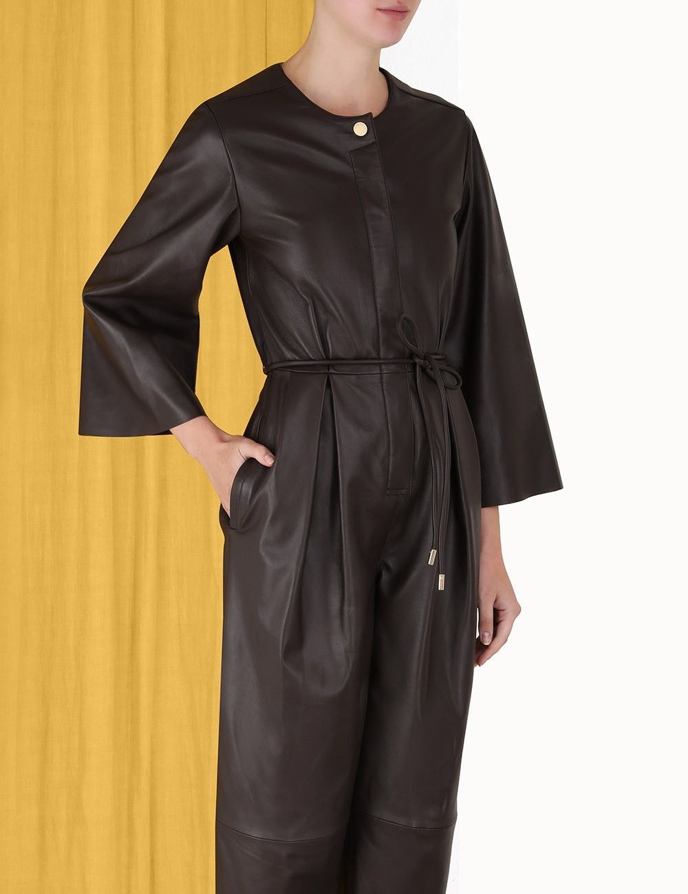 Zimmermann oc11z0225 Luminosity Leather Jumpsuit in Dark Brown Size 28" / US 6 / IT 42 - 4 Thumbnail