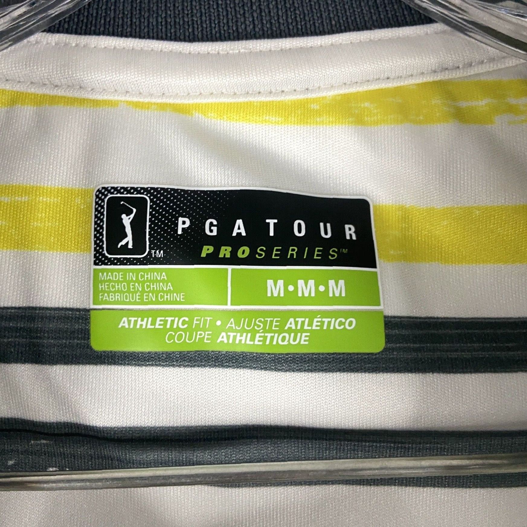 PGA Tour PGA Tour Men's Gray Yellow Striped Polo Shirt M Athletic Fit Size US M / EU 48-50 / 2 - 6 Thumbnail
