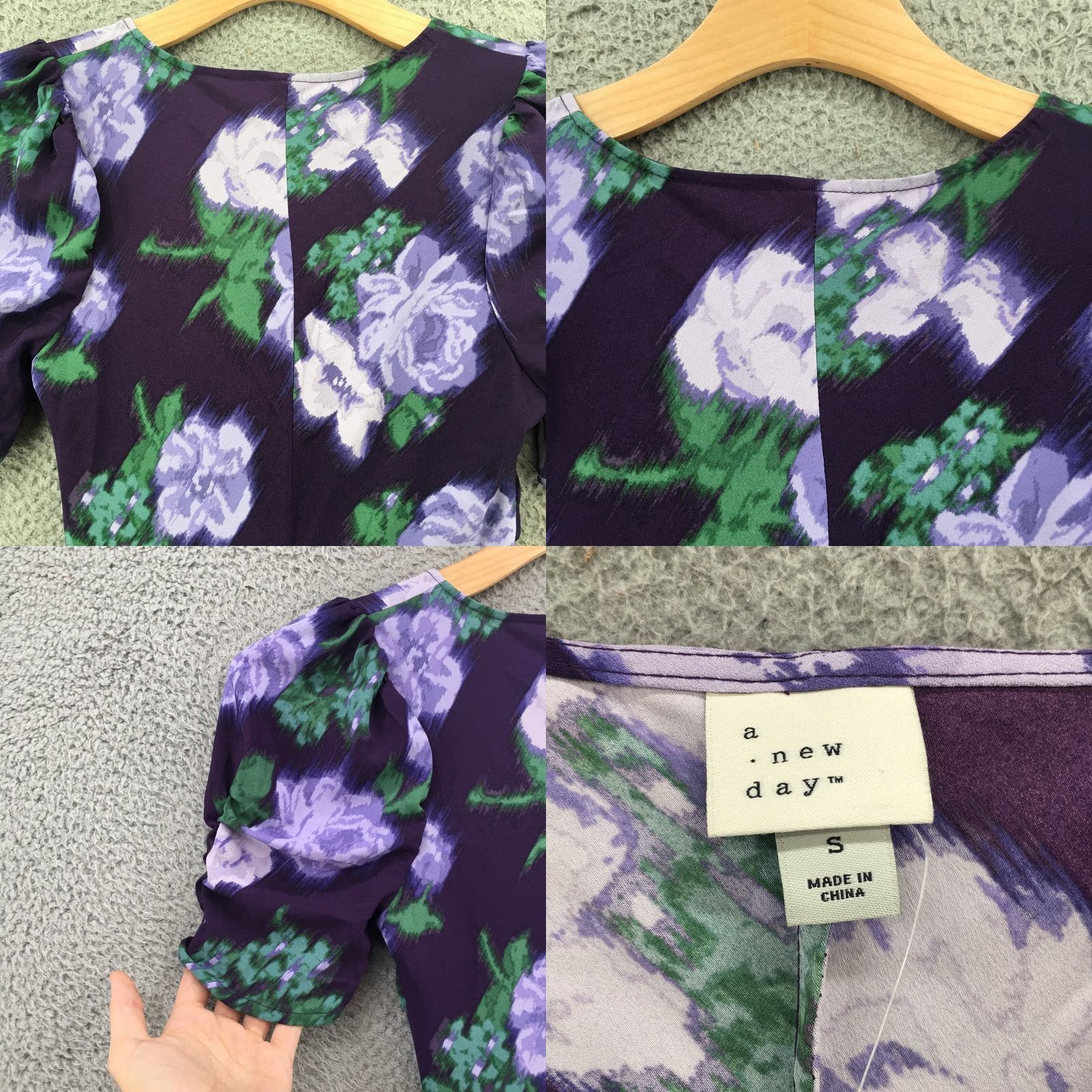 Vintage A New Day Floral Crepe High Low Dress Womens S Purple Short Sleeve Casual V-Neck Size 28" / US 6 / IT 42 - 9 Thumbnail