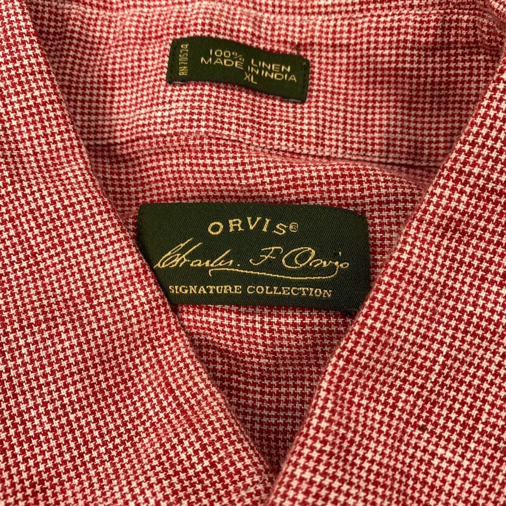 Orvis Orvis Signature Collection Shirt Mens XL Red Houndstooth Linen Button Up Size US XL / EU 56 / 4 - 5 Thumbnail