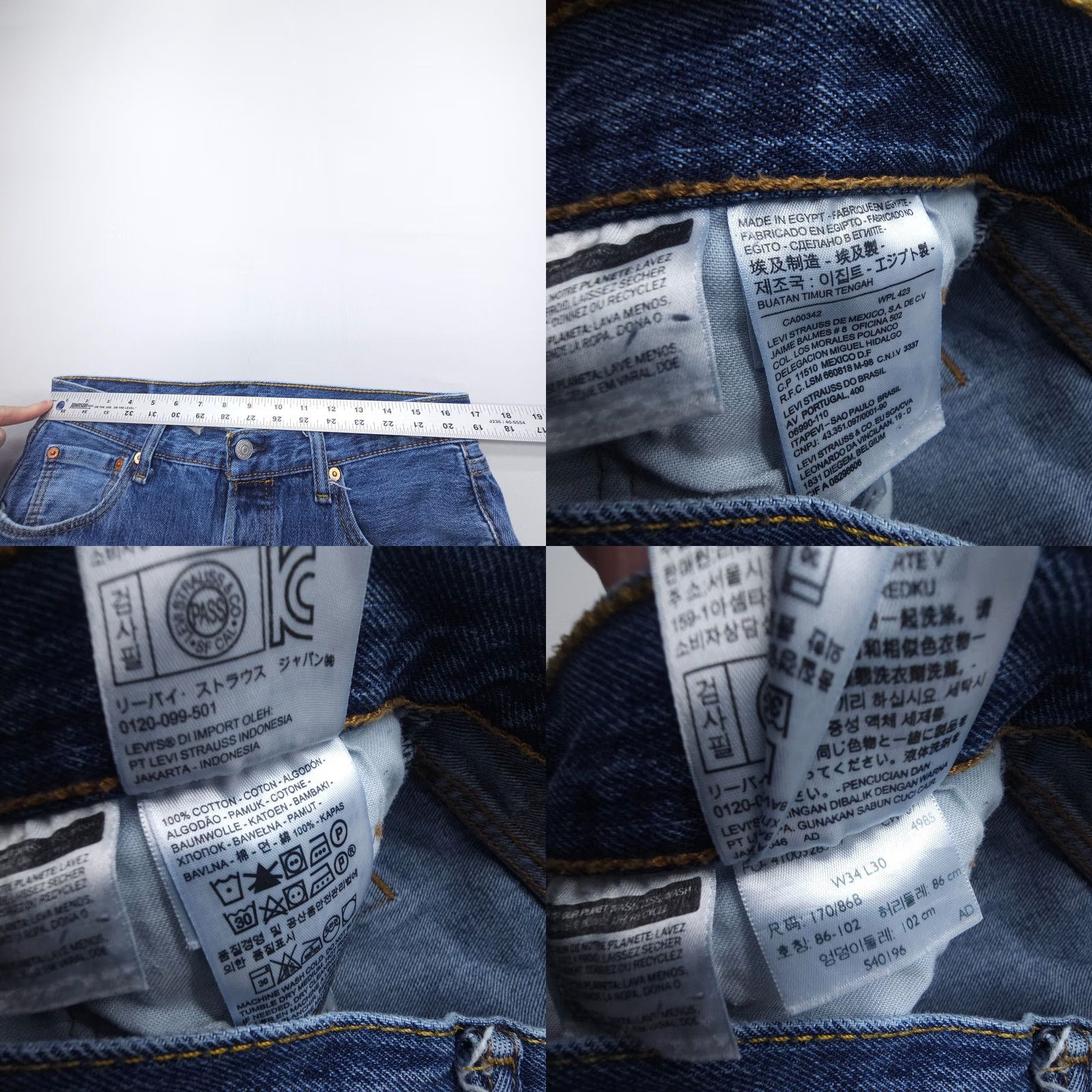 Levi's Levi's 501 Jeans Mens 34 Regular Blue 100% Cotton Rigid Denim Button Fly Distressed Pockets Vintage: No Size US 34 / EU 50 - 8 Thumbnail