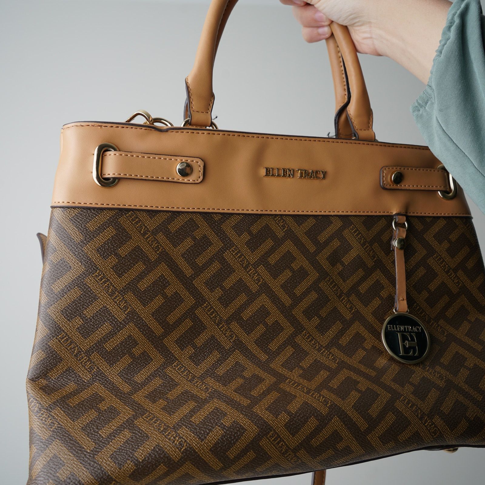 Ellen Tracy Ellen Tracy Logo Print Coated Canvas Satchel Handbag Strap Size ONE SIZE - 8 Thumbnail