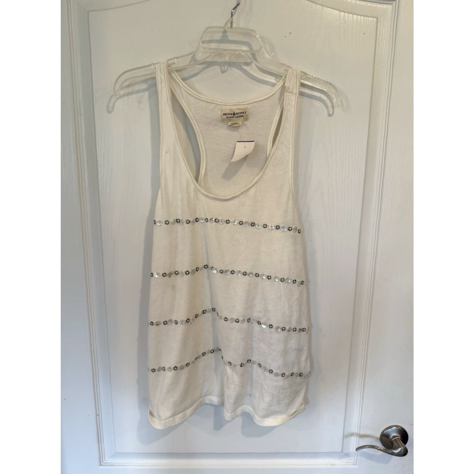 Vintage DENIM & SUPPLY RALPH LAUREN Tank Women's L Ivory Sequin Trim New with Tags Size L / US 10 / IT 46 - 2 Thumbnail