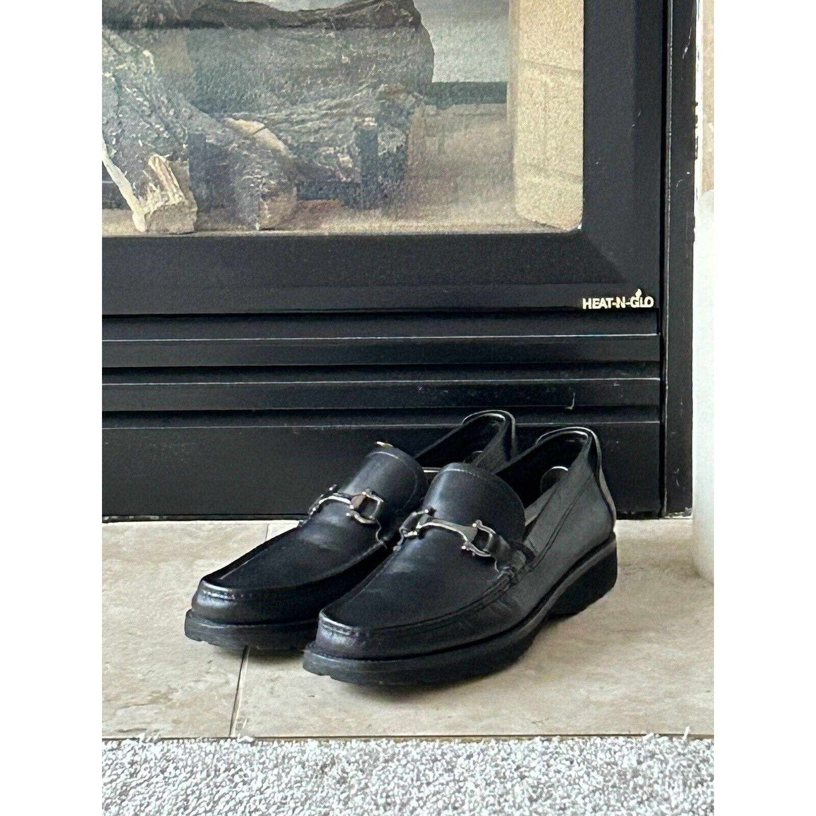 image of Salvatore Ferragamo Men's Black Leather Horse Bit Loafers Shoes 9D