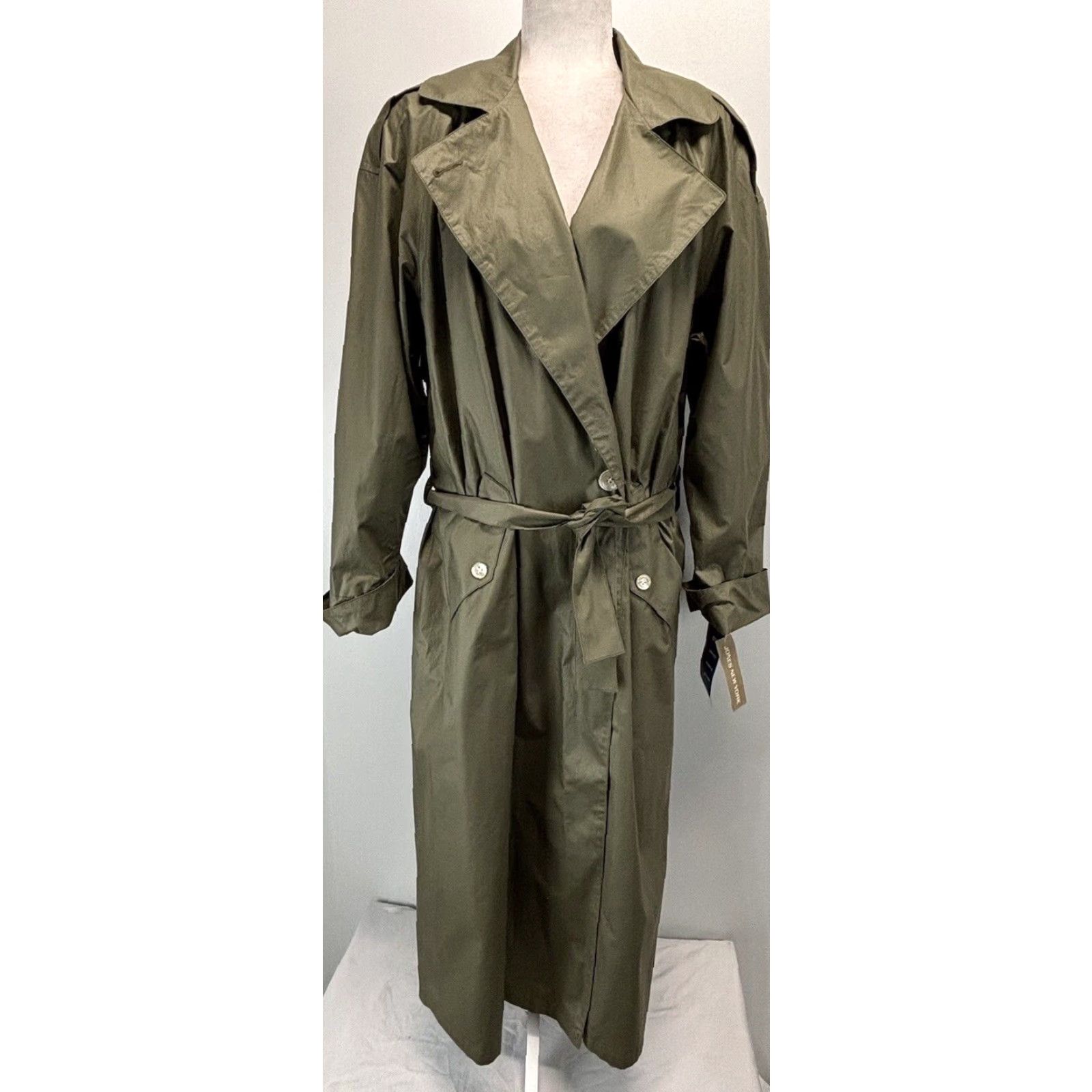 Jones New York VINTAGE Jones New York Women's Trench Coat Sz 14 Belted Double Breasted Cotton Sage 90s Classic Fall Winter Spring Summer Size XL / US 12-14 / IT 48-50 - 2 Thumbnail