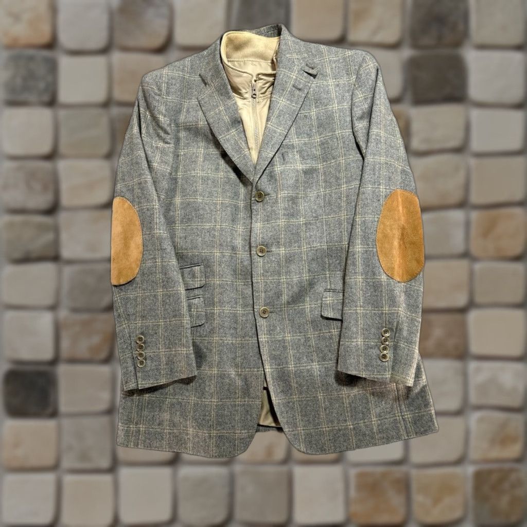 Brooks Brothers Brooks Brothers Blazer Mens 42 Gray Plaid Wool Cashmere Jacket Single-Breasted Notch 3-Button City Classic Mens Size 42R - 1 Thumbnail