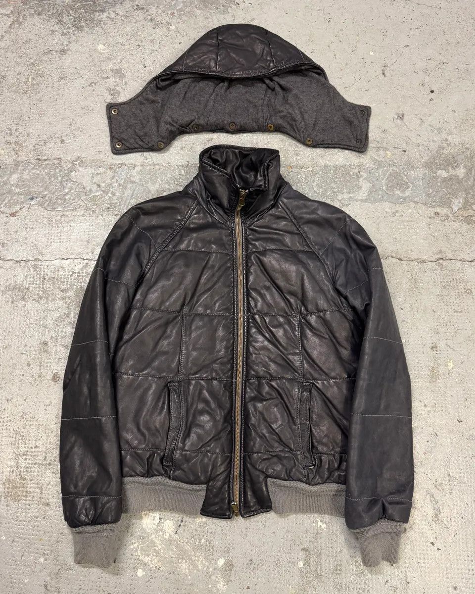 Giorgio Brato Giorgio Brato Grey Leather Puffer Hooded Jacket Size XS / US 0-2 / IT 36-38 - 1 Thumbnail