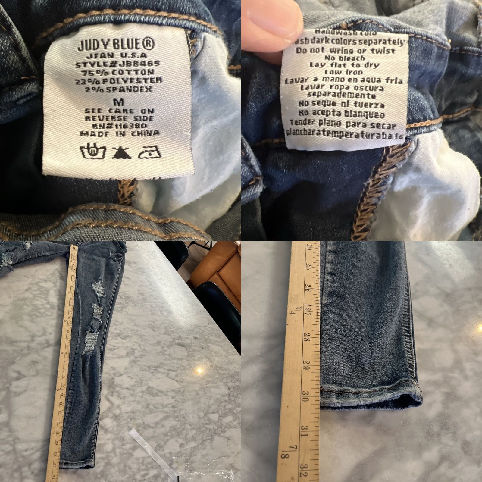 Denime Judy Blue Distressed Denim Overalls Womens M Whiskers Blue Skinny Thrashed Size 32" / US 10 / IT 46 - 10 Thumbnail