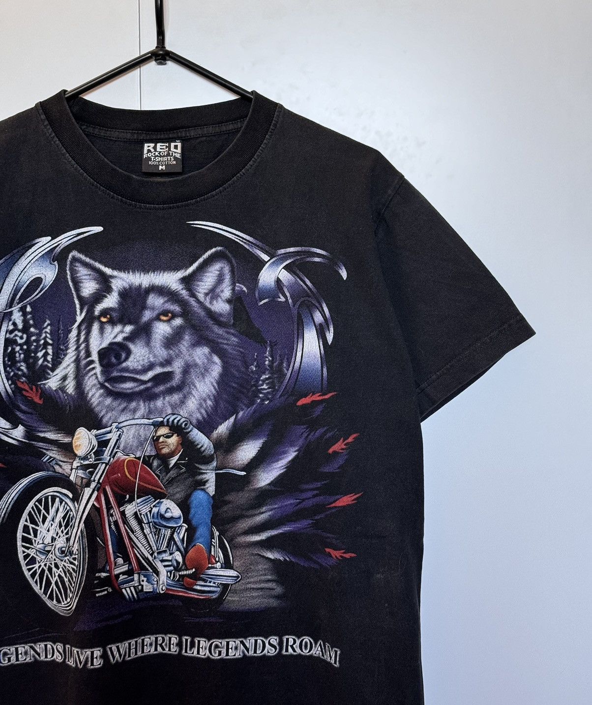 Band Tees × Vintage 90s REO Legends Live Where Legends Roam Biker Wolf Tee Size US M / EU 48-50 / 2 - 3 Thumbnail