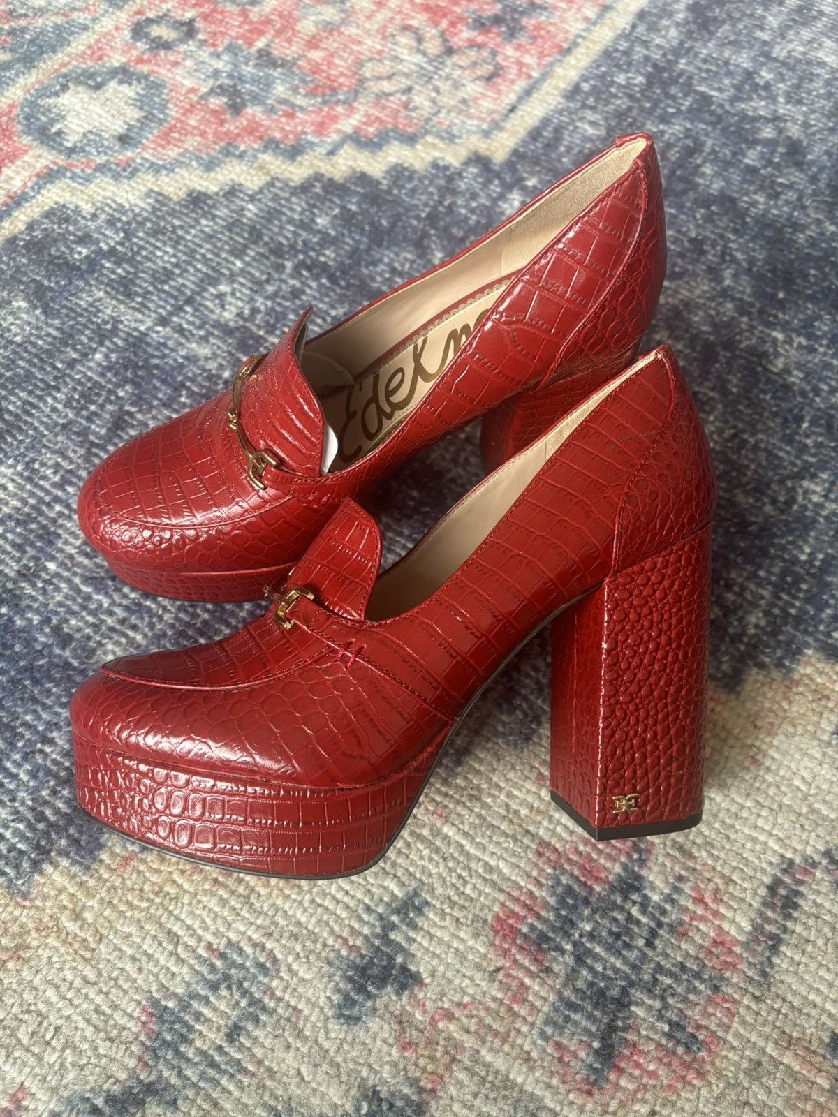 Sam Edelman Red Croc Sam Edelman Aretha Loafer Heels Size US 8.5 / IT 38.5 - 1 Thumbnail