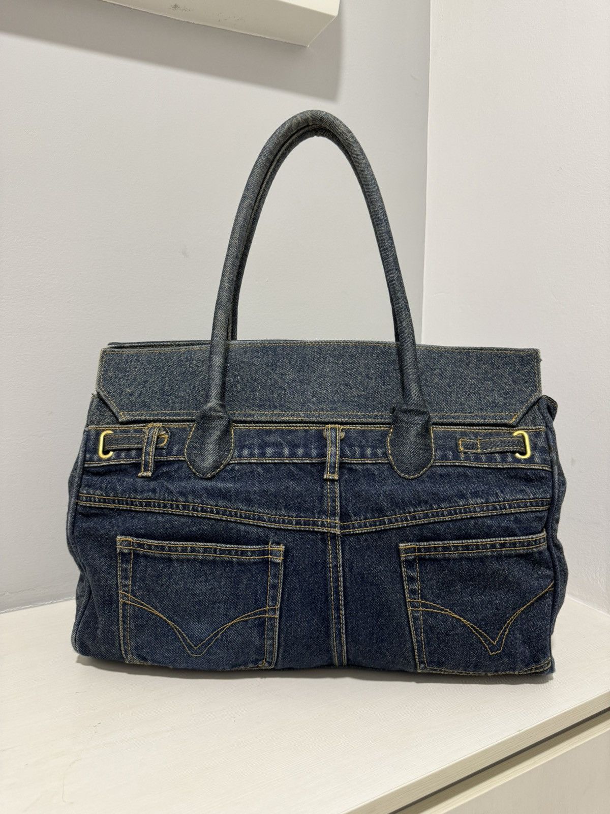 Handmade VINTAGE JEEP DENIM HANDMADE BIRKIN STYLE HANDBAG Size ONE SIZE - 3 Thumbnail