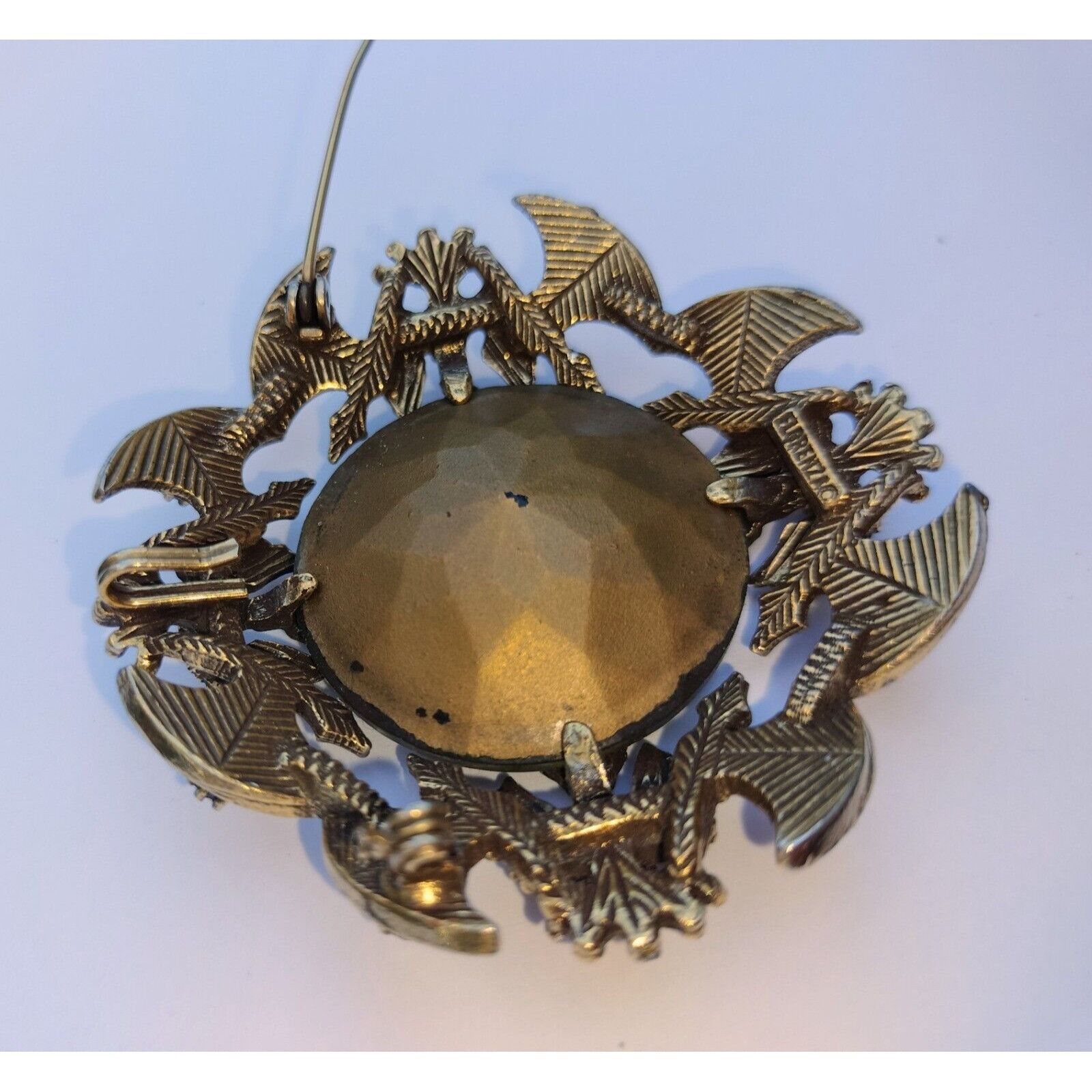 Vintage Florenza Brooch Cognac Faceted Glass AB Stones Coat Arms Pen Size ONE SIZE - 12 Thumbnail