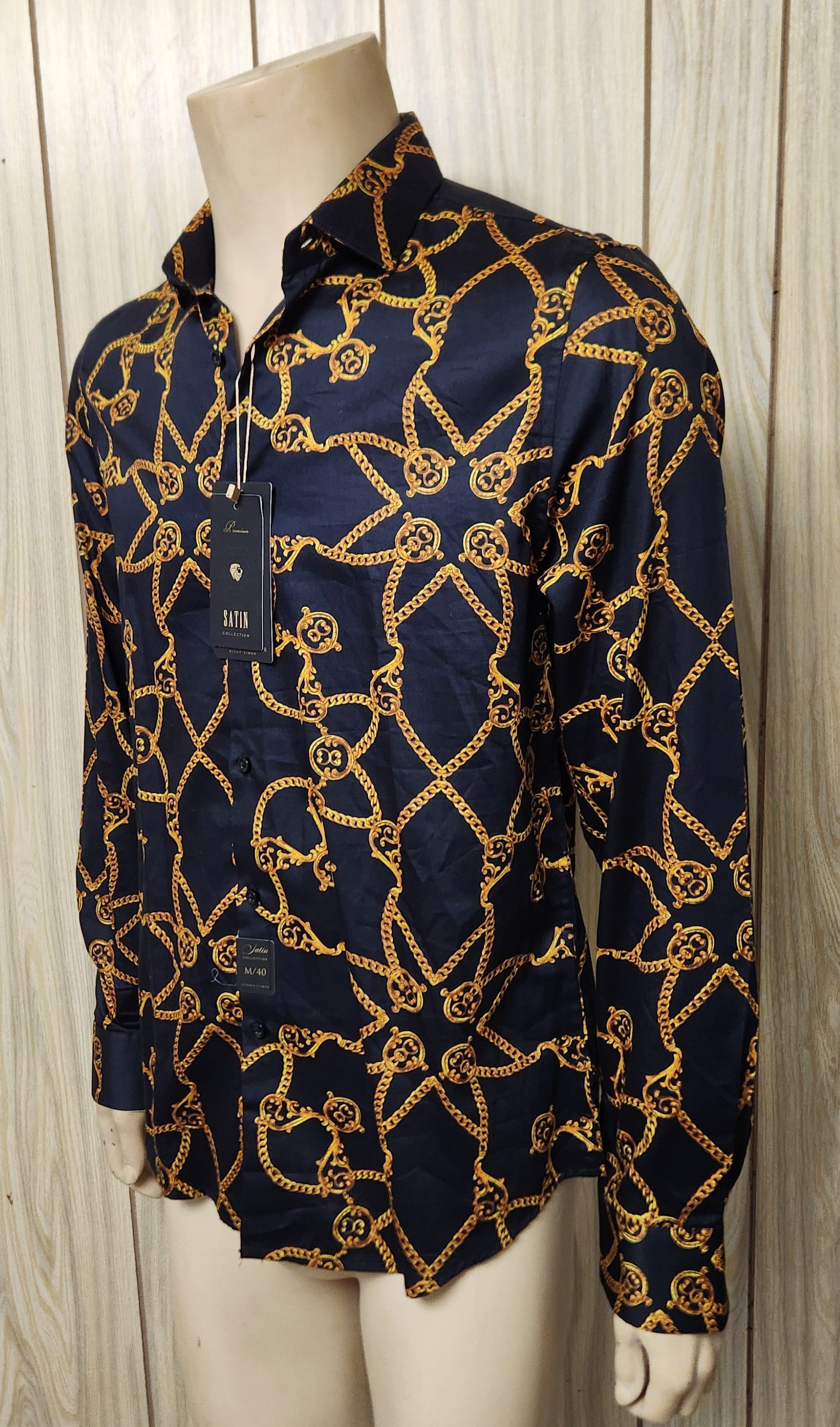 Denim & Flower men's NWT shirt S M black gold cotton long sleeve Size US M / EU 48-50 / 2 - 2 Thumbnail