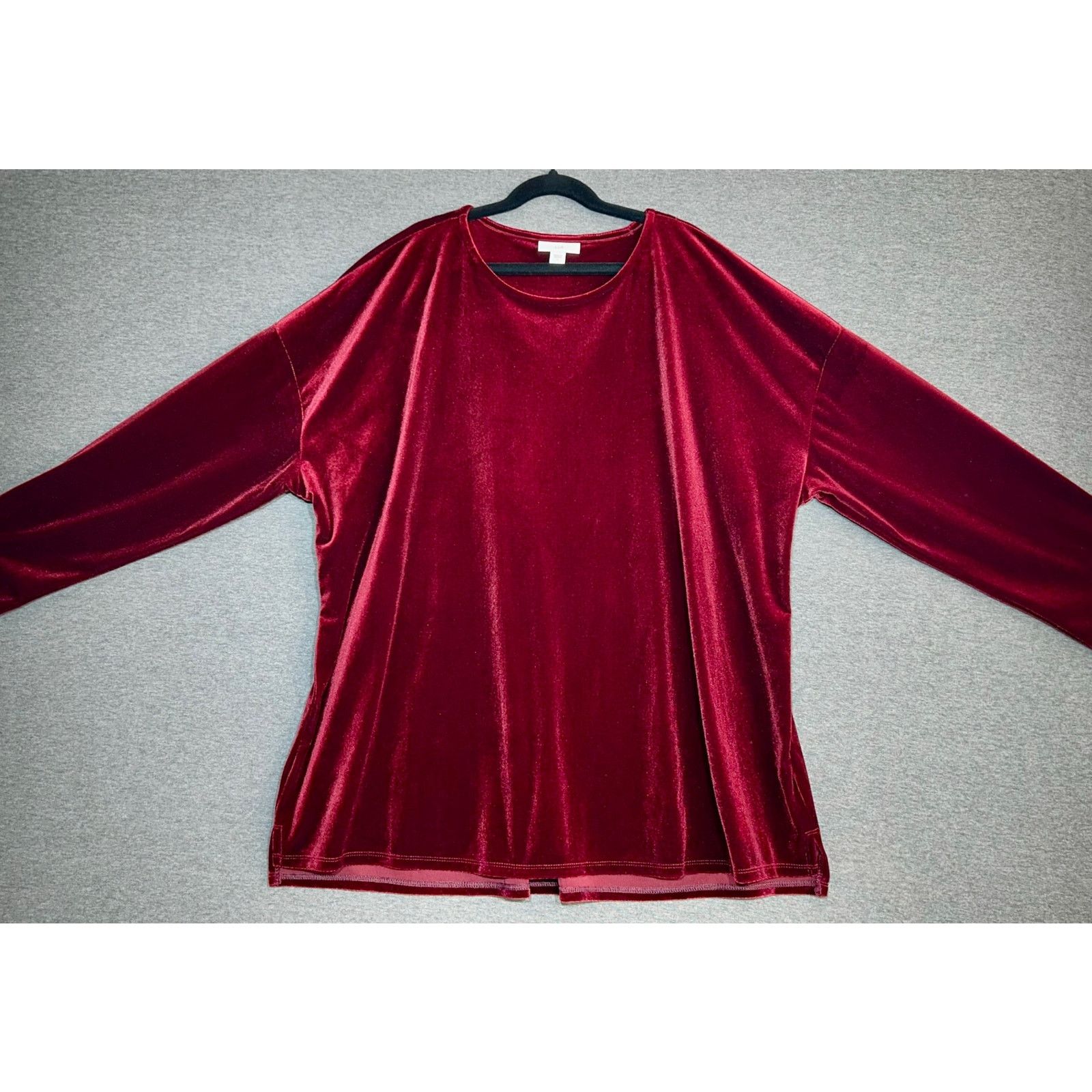 Other J. Jill | Maroon Crushed Velvet Velour Tunic Top | Large Size L / US 10 / IT 46 - 1 Thumbnail
