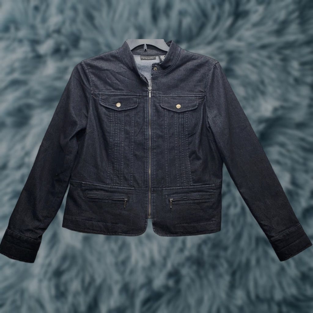 Denime Apostrophe Paris Denim Jacket Women’s 14 Black Cotton Stretch Pocket Zipper EUC Jacket Size XL / US 12-14 / IT 48-50 - 1 Thumbnail