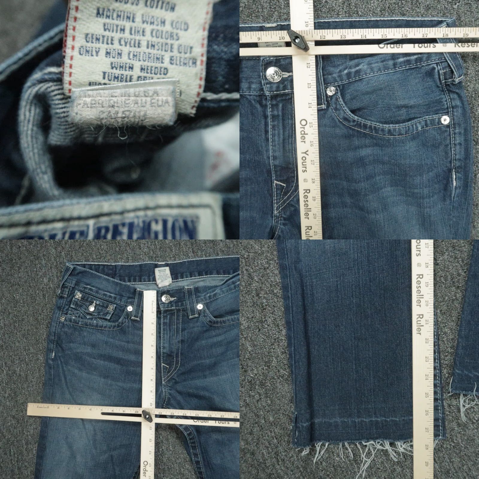 True Religion True Religion Jeans Mens 36x28 Blue Bootcut Raw Hem 5 Pocket Flaps Size US 36 / EU 52 - 8 Thumbnail