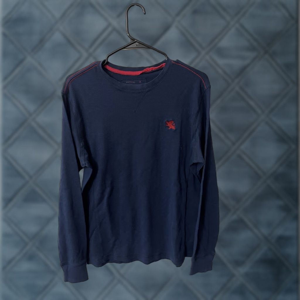 Express Express Long Sleeve Waffle Knit Thermal Crew Neck Navy Blue Men's Size Medium Size US M / EU 48-50 / 2 - 1 Thumbnail