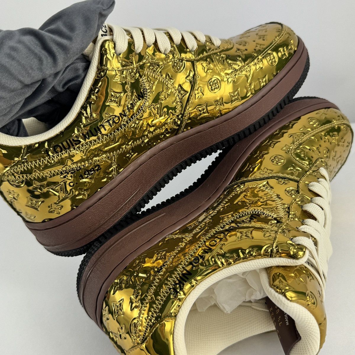 Louis Vuitton x Nike Air Force 1 By Virgil Abloh Gold Sneakers Size US 7.5 / EU 40-41 - 6 Thumbnail