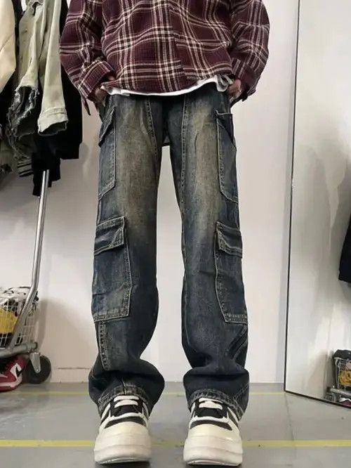 Japanese Brand Blue Color Straight Casual Trousers Cargo Denim Pant Size US 31 - 2 Thumbnail