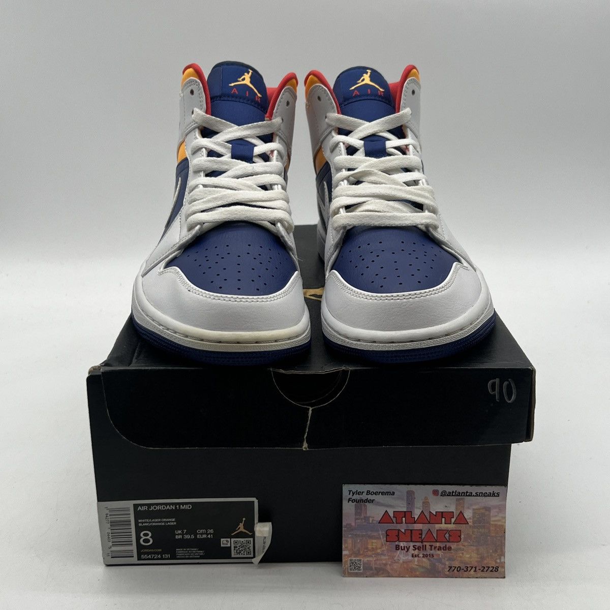 Nike Air Jordan 1 Mid white deep royal blue Size US 8 / EU 41 - 2 Thumbnail