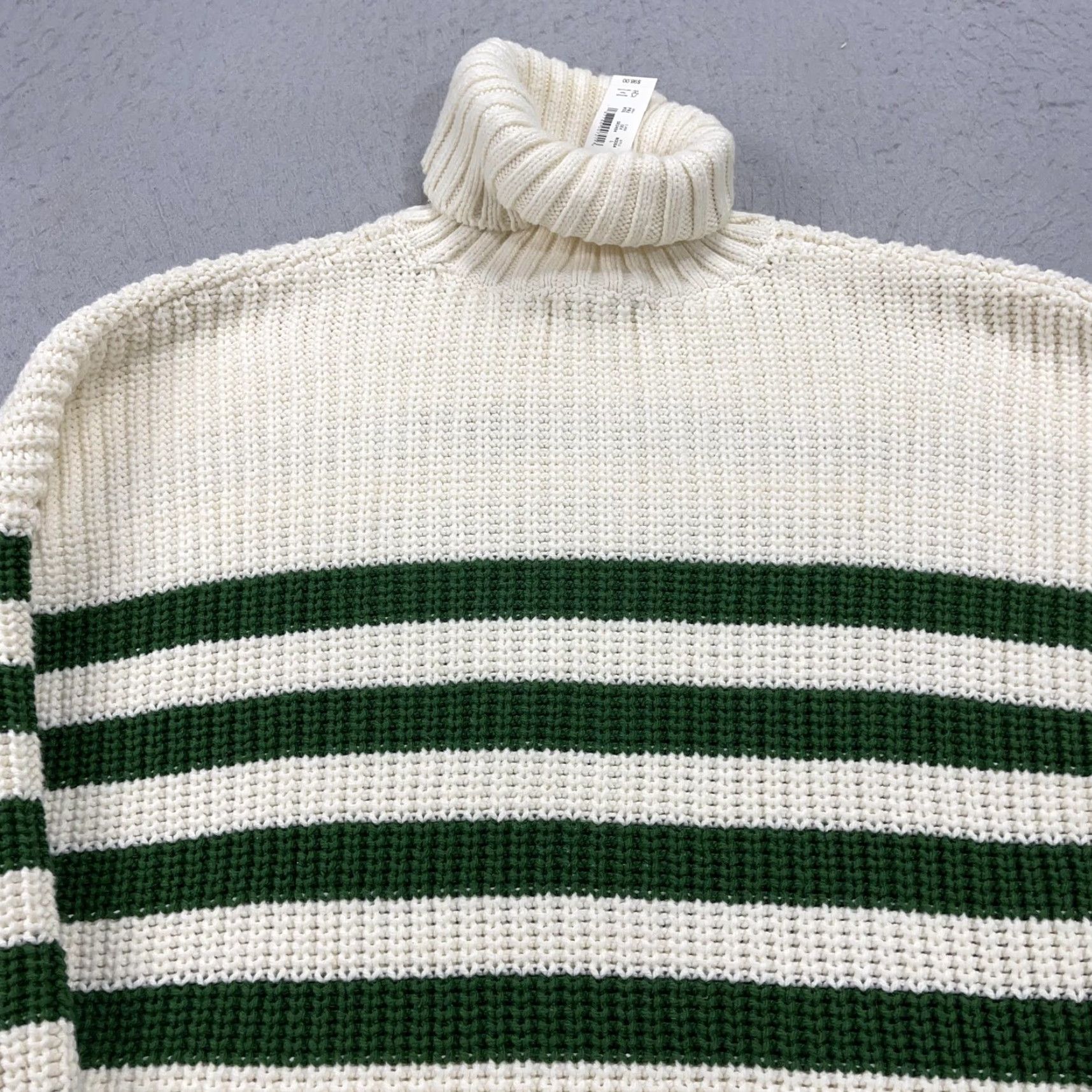 Madewell Madewell Sweater Womens Large White Green Stripe Turtleneck Oversized Knit Shirt Size L / US 10 / IT 46 - 2 Thumbnail