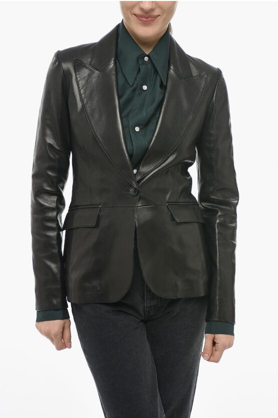 image of Amiri Og1Mm0524 Leather Blazer In Black, Women's (Size XS)