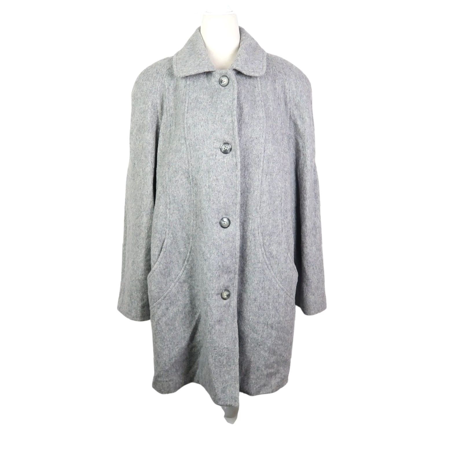 Vintage VINTAGE Herman Kay Coat Wool Mid-Length Heather Grey Womens 12 Overcoat Button Long Sleeve 90s Fall Winter Workwear Casual Size XL / US 12-14 / IT 48-50 - 2 Thumbnail