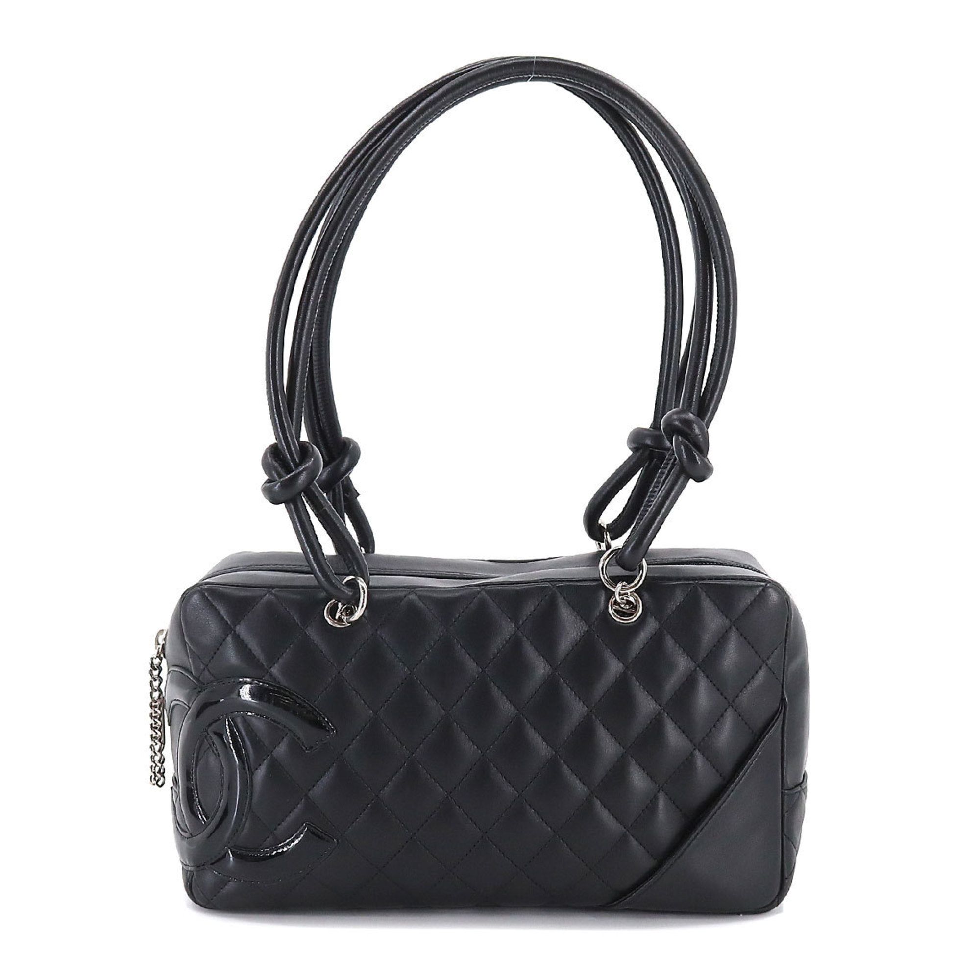 Chanel CHANEL Cambon Line Bowling Shoulder Bag Leather Enamel Black A25171