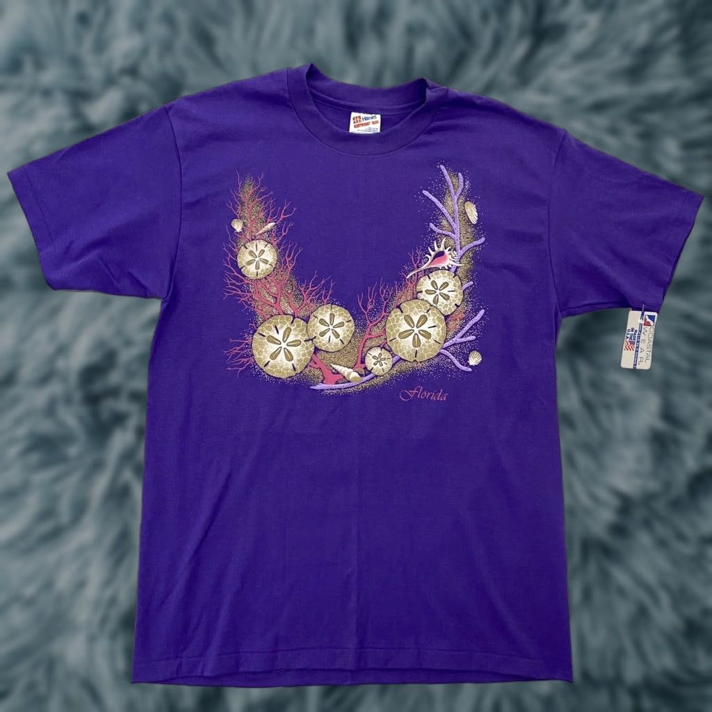 Hanes VINTAGE Hanes Florida T-Shirt Adult Large Purple Coral Reef Ecosystem 90s Mens Size US L / EU 52-54 / 3 - 1 Thumbnail