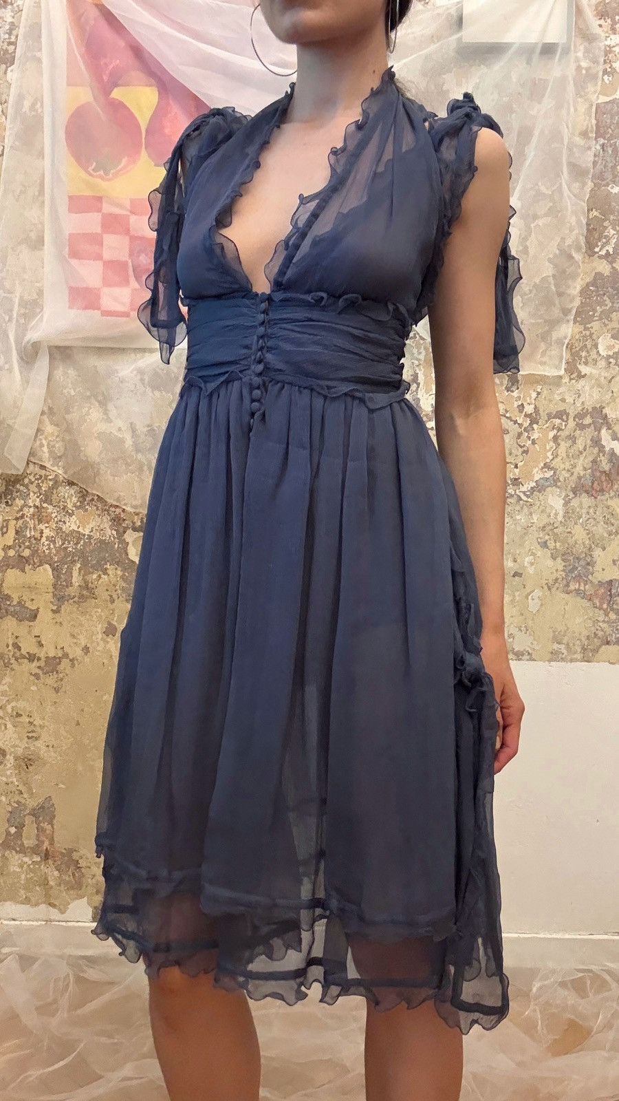 Fendi Fendi Blue Silk Chiffon Dress, size XS-S Size S / US 4 / IT 40 - 2 Thumbnail