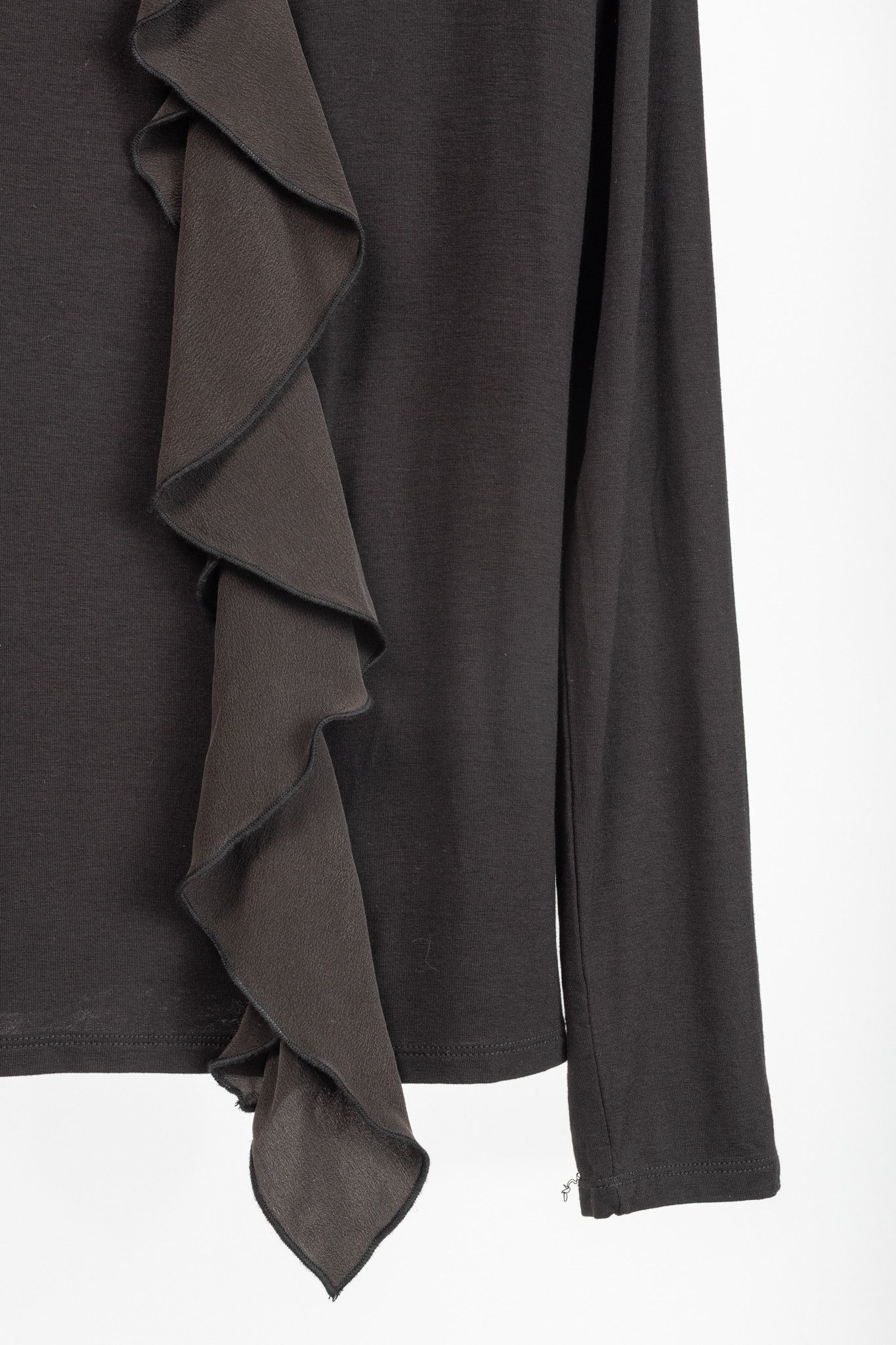 Weekend Max Mara Weekend Max Mara Brown Jersey Silk-Ruffle T-Shirt Size XL / US 12-14 / IT 48-50 - 6 Thumbnail
