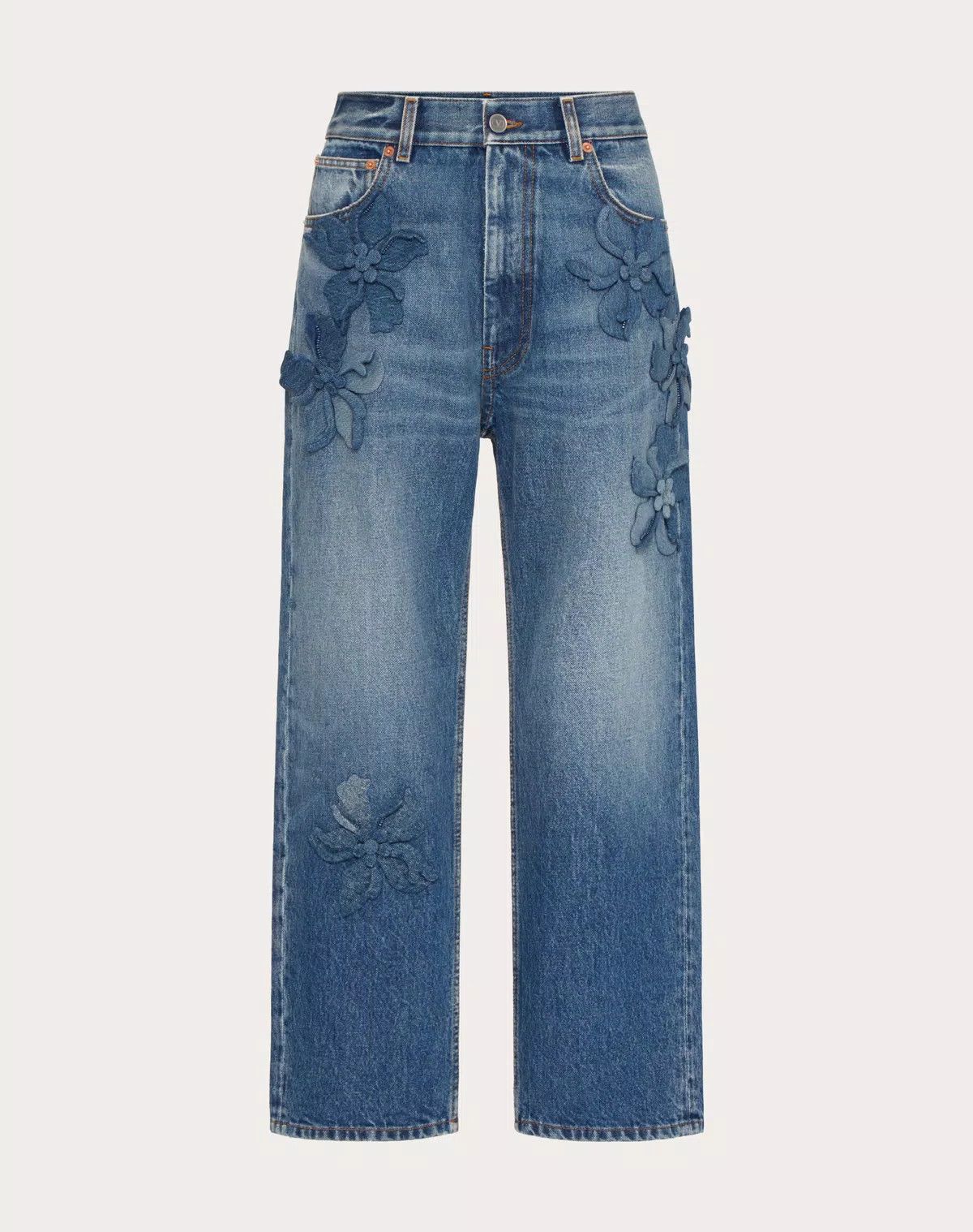 Valentino o1s1wg110625 Embroidered Denim Trousers in Medium Blue Size 27" / US 4 / IT 40 - 4 Thumbnail