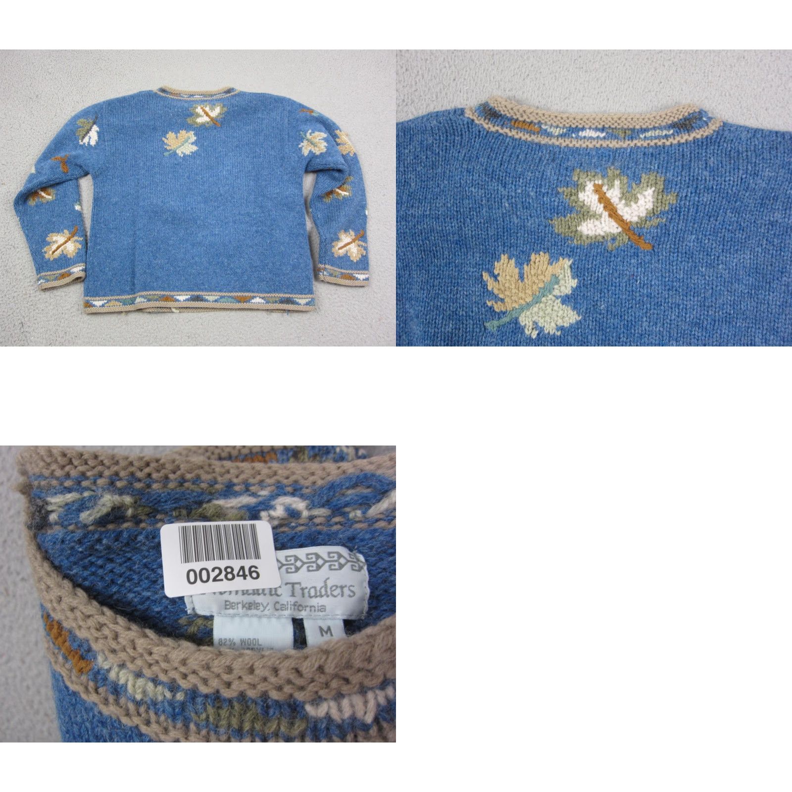 Vintage VINTAGE Nomadic Traders Sweater Womens Medium Blue Nordic Leaf Wool Knit 90s Pullover Crew Neck Open-Knit Size M / US 6-8 / IT 42-44 - 8 Thumbnail