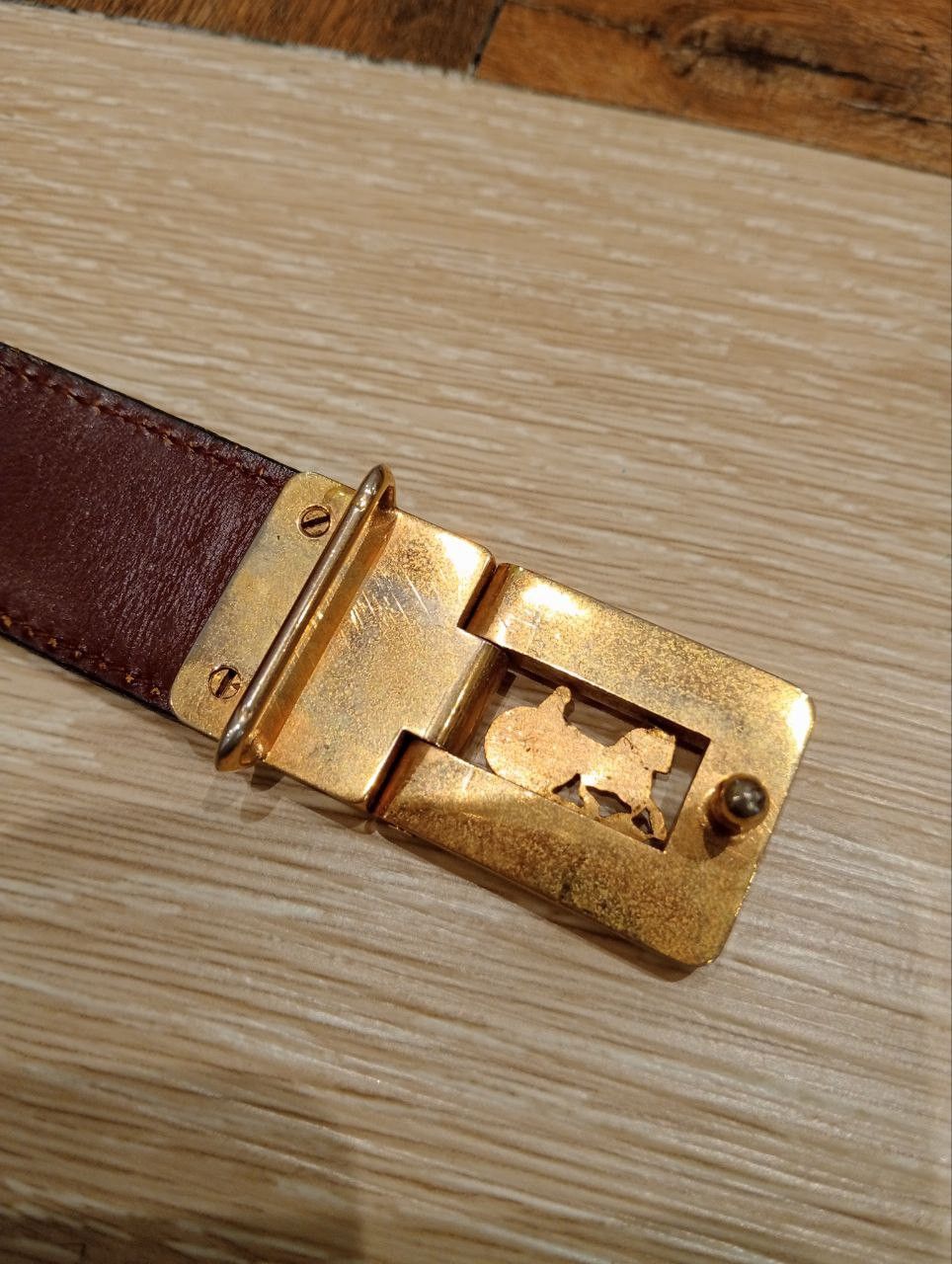 Celine VTG CELINE LEATHER BELT - BURGUNDY WITH GOLD COLOUR BUCKLE Size ONE SIZE - 9 Thumbnail