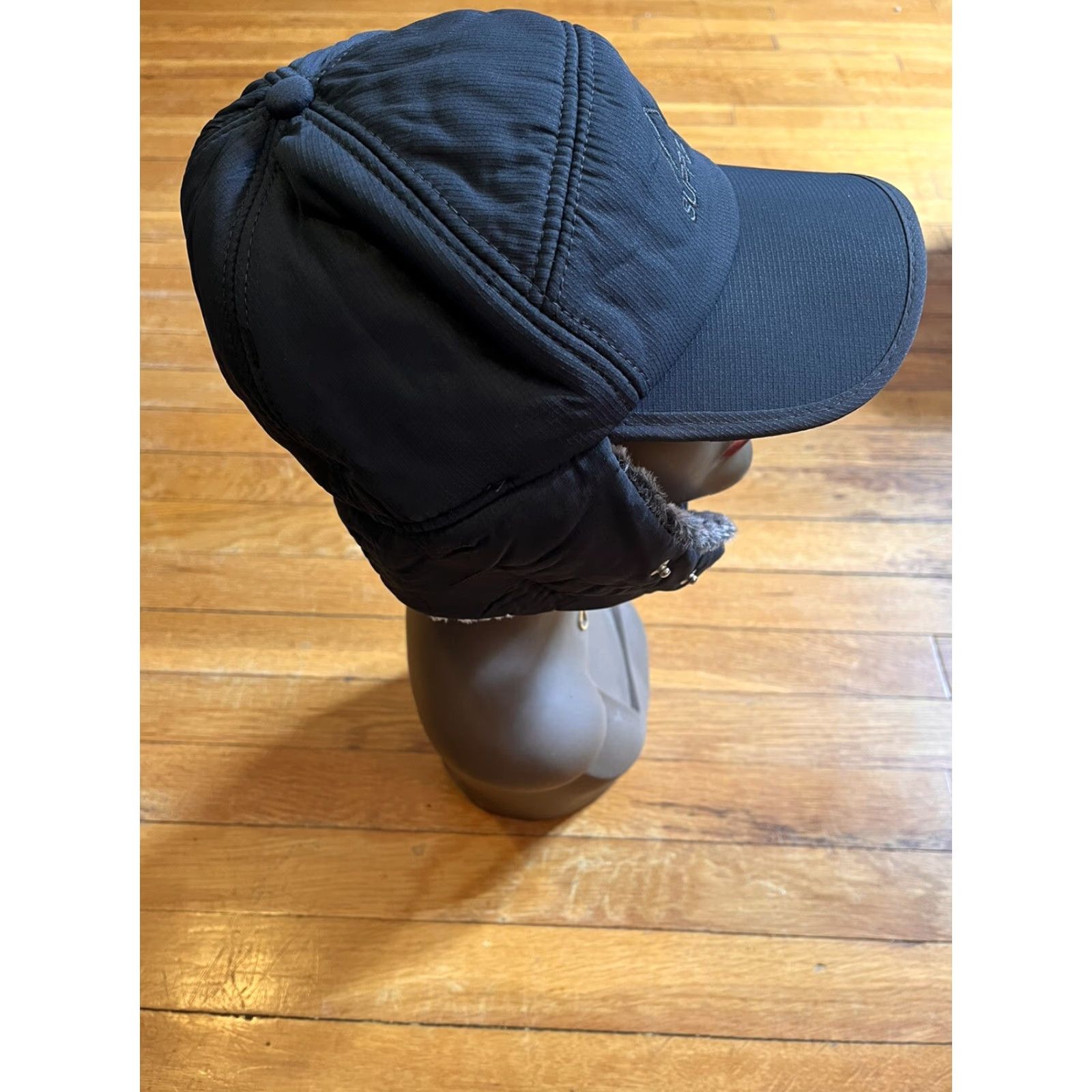 Vintage Supplex Trapper Hat Ear Flaps Black Mens One Size Winter Hat Size ONE SIZE - 7 Thumbnail