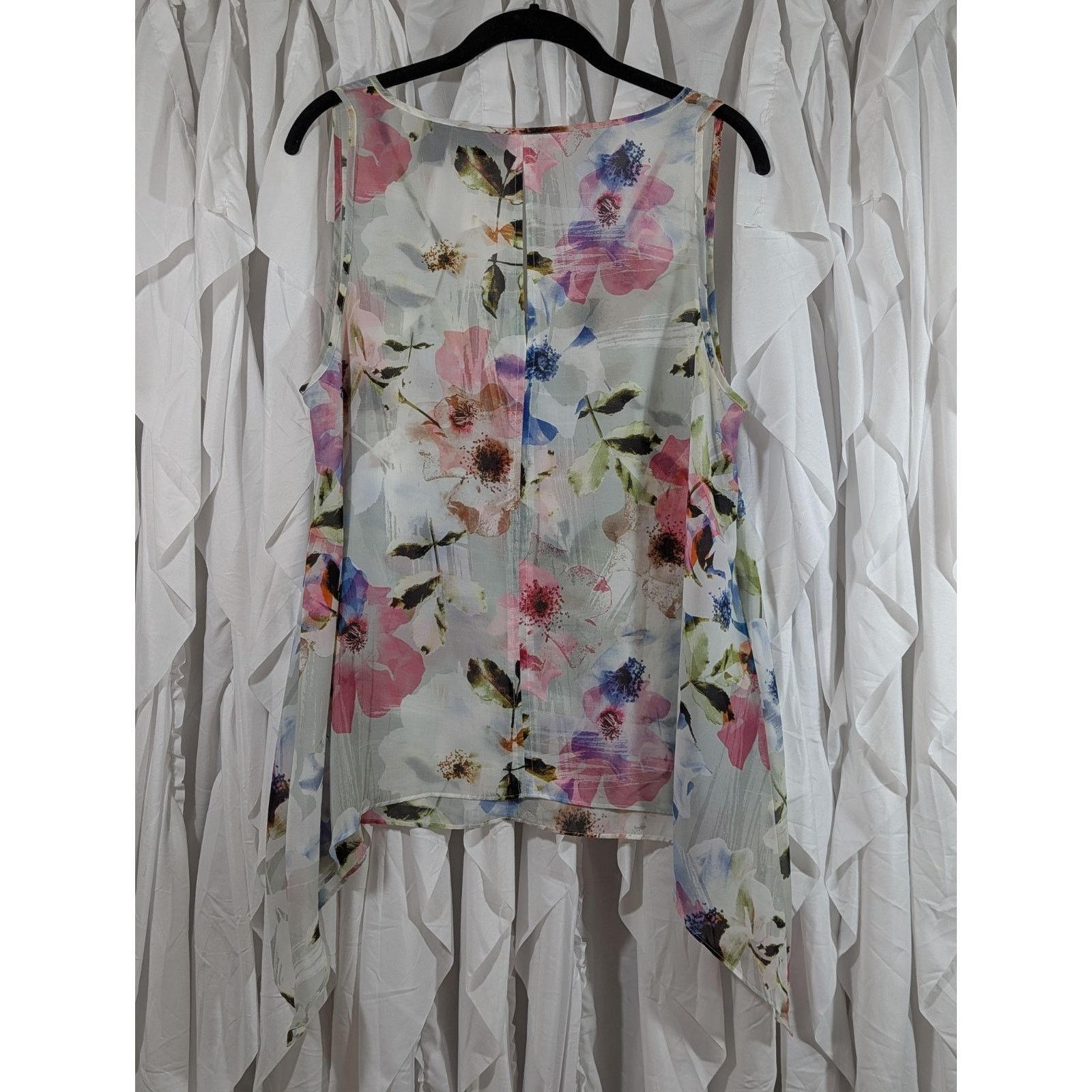 DKNY Sheer Floral V-Neck Shark Bite Hem L Boho Whimsigoth Keyhole Size L / US 10 / IT 46 - 5 Thumbnail