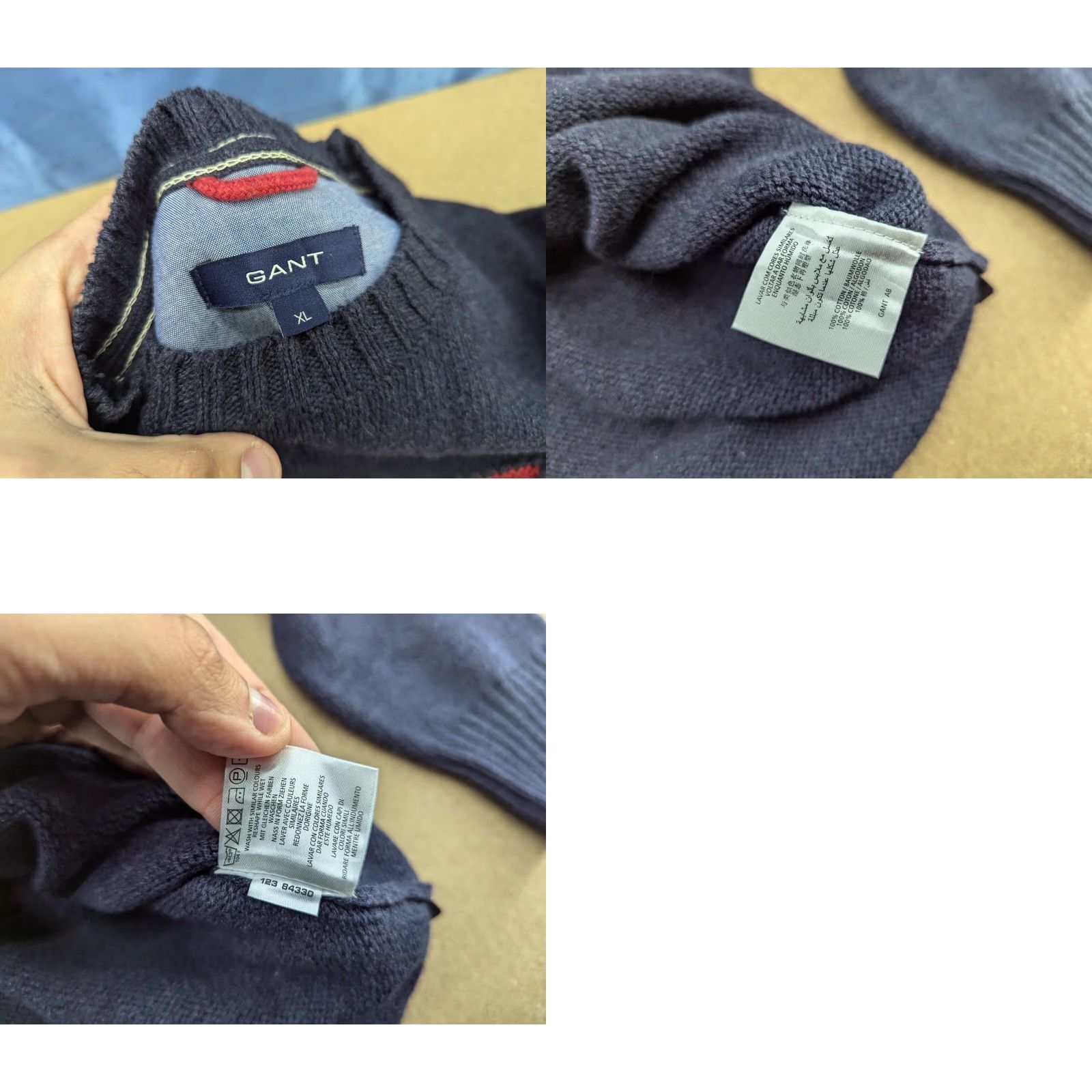 Gant GANT Mens Sweater XL Gray Cotton Knitted Crewneck USA Flag Logo Pullover Shirt Mens Size US XL / EU 56 / 4 - 8 Thumbnail