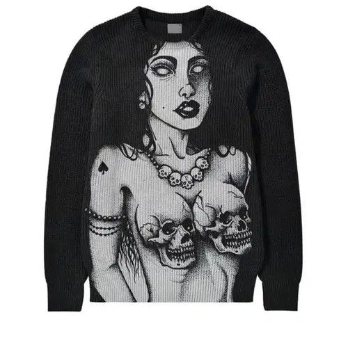 image of Vintage Hip Hop Oversized Knitted Sweaters in Black, Men's (Size Medium)