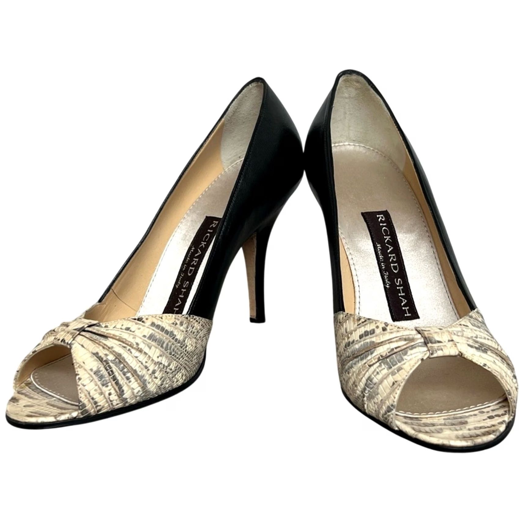 Vintage Rickard Shah Charlene Open Toe Pumps Black Snakeskin 36.5 Made in Italy Pump Women Size US 6 / IT 36 - 6 Thumbnail