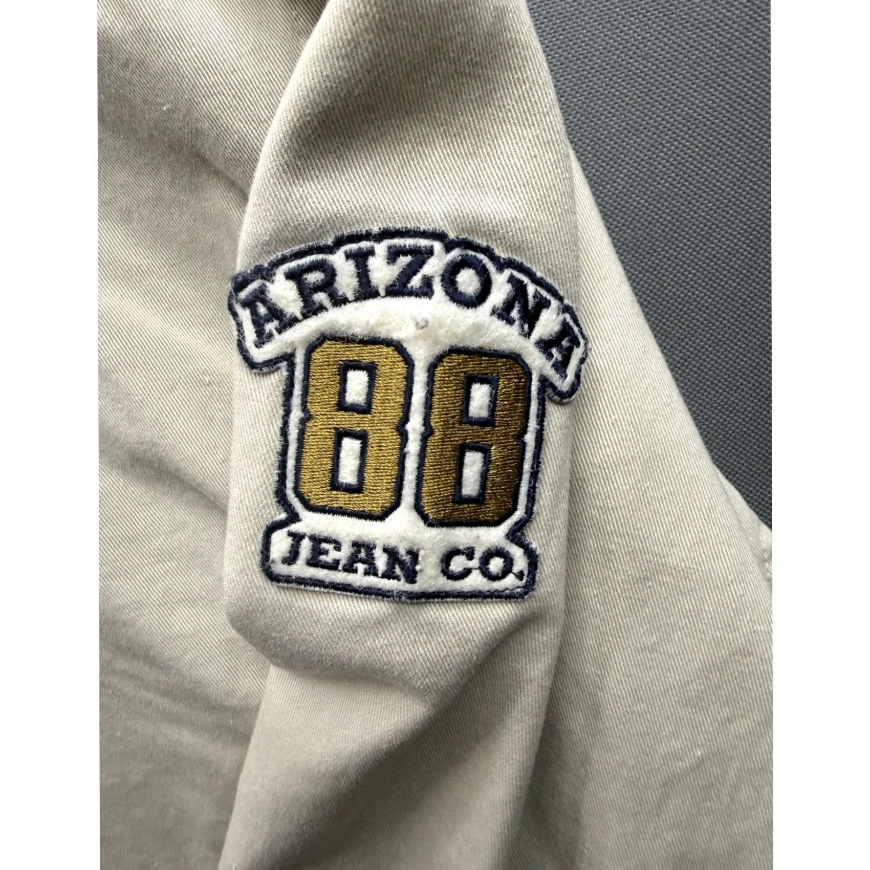 Vintage Arizona Jean Co Hooded Canvas Jacket Mens Beige Striped Trim Sleeve Patch L Size US 33 - 6 Thumbnail