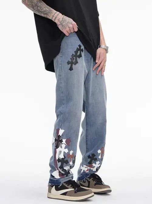 Japanese Brand × Jean Vintage cross loose straight jeans Size US 32 / EU 48 - 1 Thumbnail
